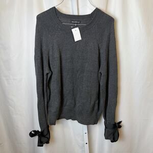 NWT J.Crew Mercantile Gray Sweater Ribbon Tie Sleeve Merino Wool Blend Size M